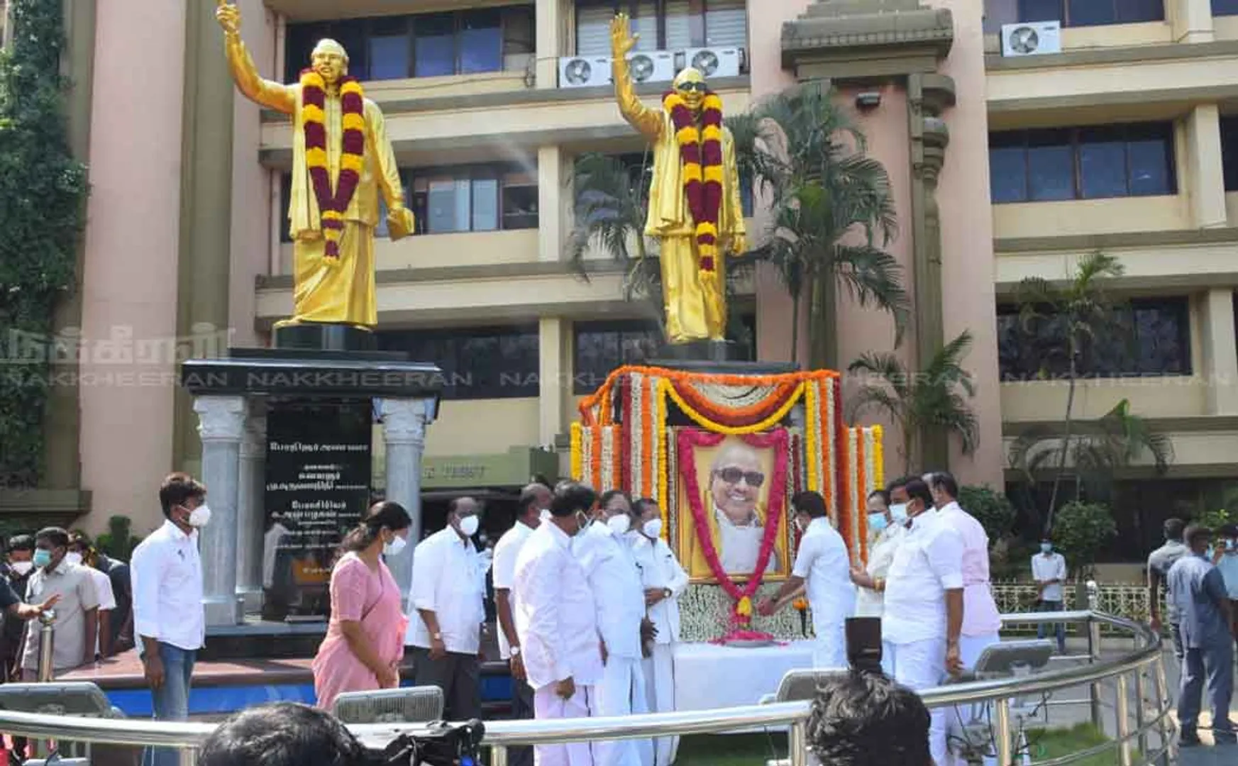 M. Karunanidhi's 98th Birthday Celebration: DMK honored with flower sprinkles 