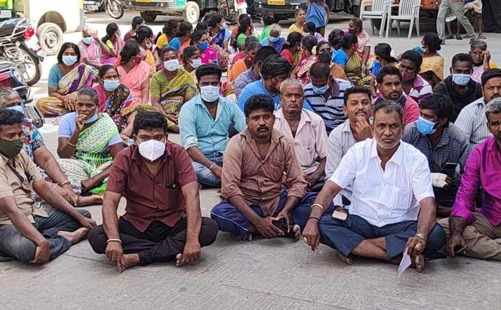 Cleaning workers protest demanding proper pay 
