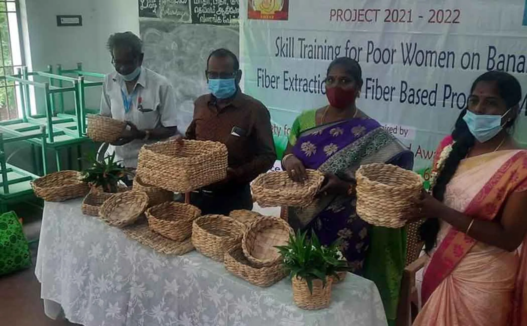 Skill development training for poor women on making home appliances with banana fiber