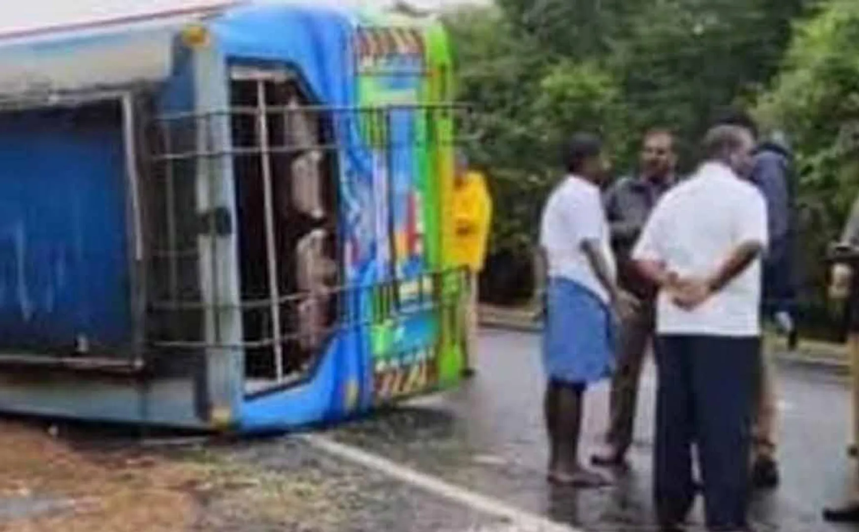 Bus overturns; One passes away, 16 injured  