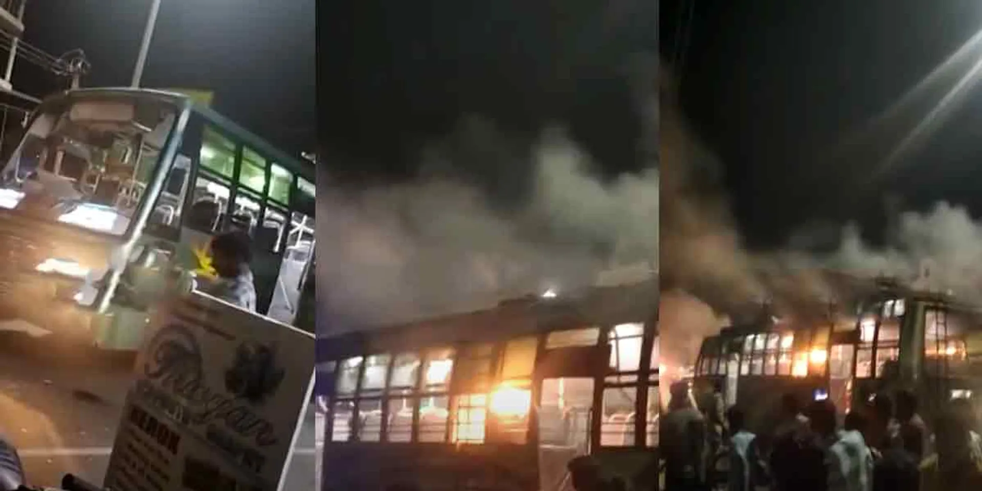  Private bus collides with auto driver... Bus catches fire!
