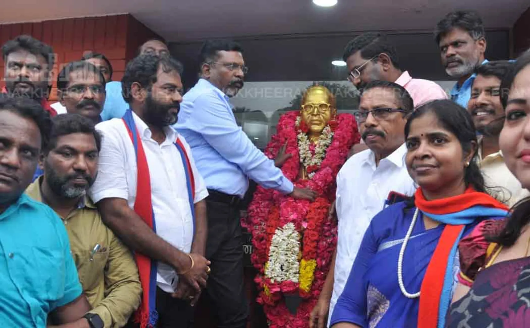Thirumavalavan pays homage to Ambedkar statue by wearing garland