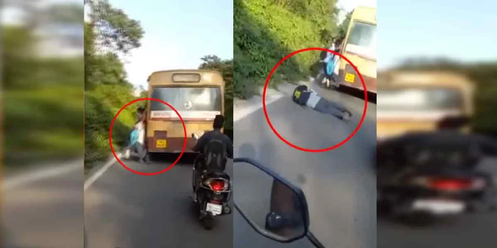 Dangerous journey in the government bus ... College student who fell on the road!