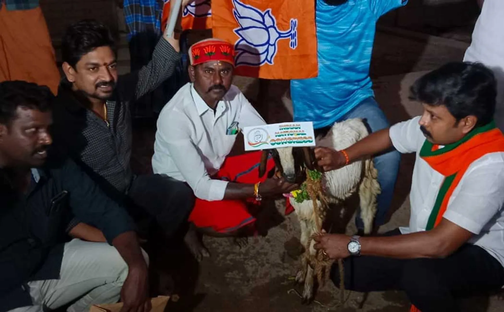 goat congress party name bjp in madurai temple 