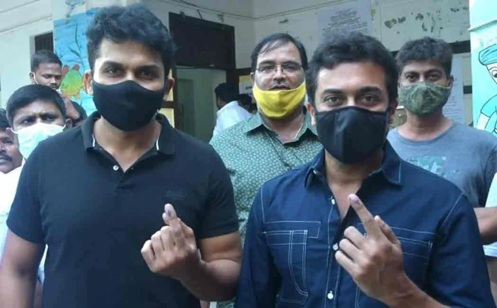 surya and karthi voted tn urban local election 2022