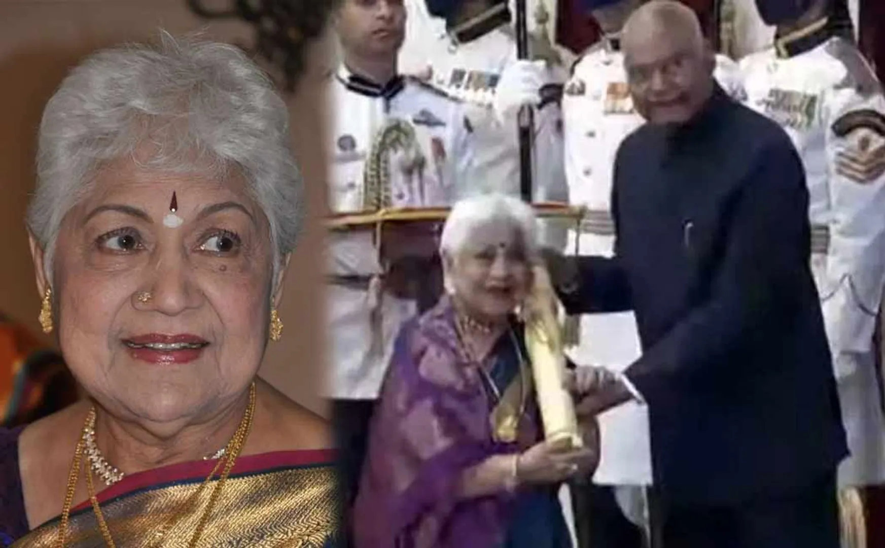 President Ram Nath Kovind presents PadmaShri award actress chaukar janaki