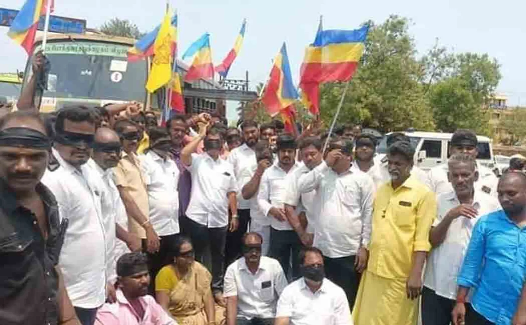 PMK members struggles with black cloth tied around eyes!