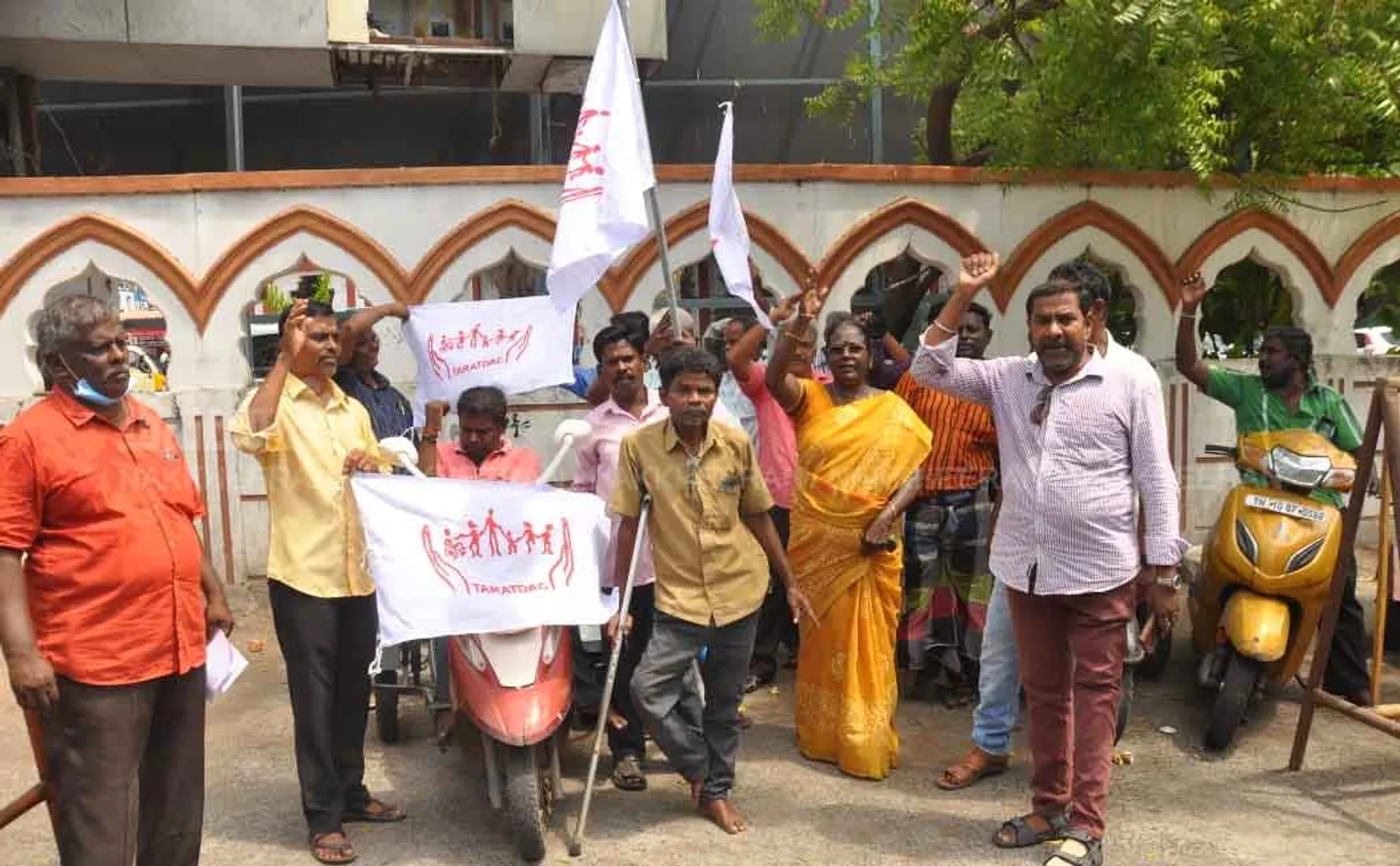 Demonstrators demanding the opening of a coach on a train  