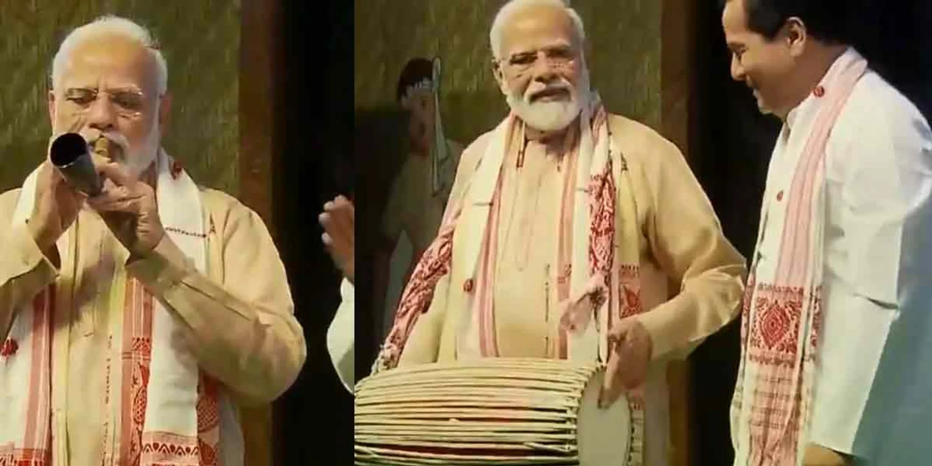 Prime Minister Modi enthusiastically playing musical instruments