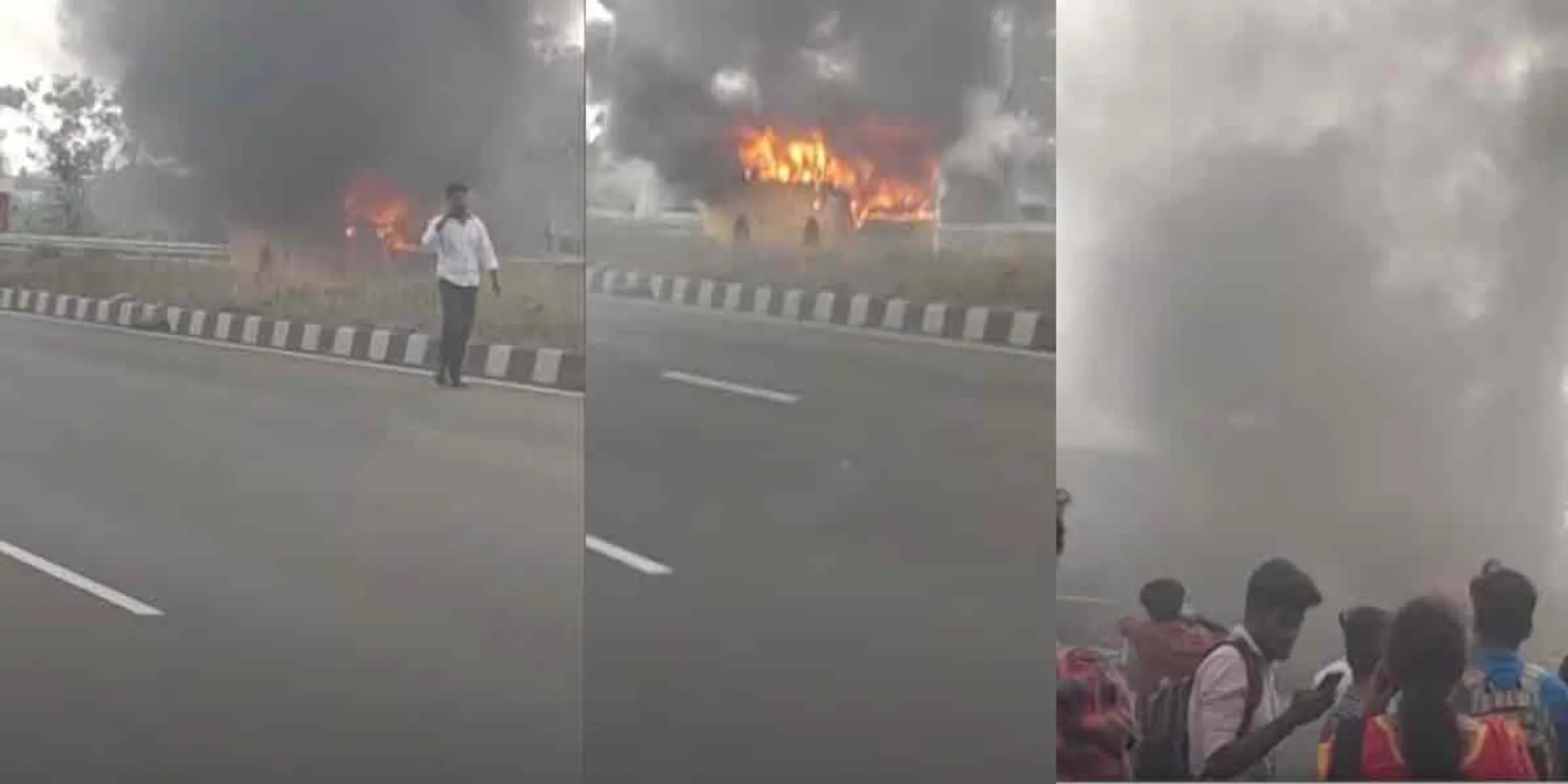 College bus catches fire on Tambaram Nadu road