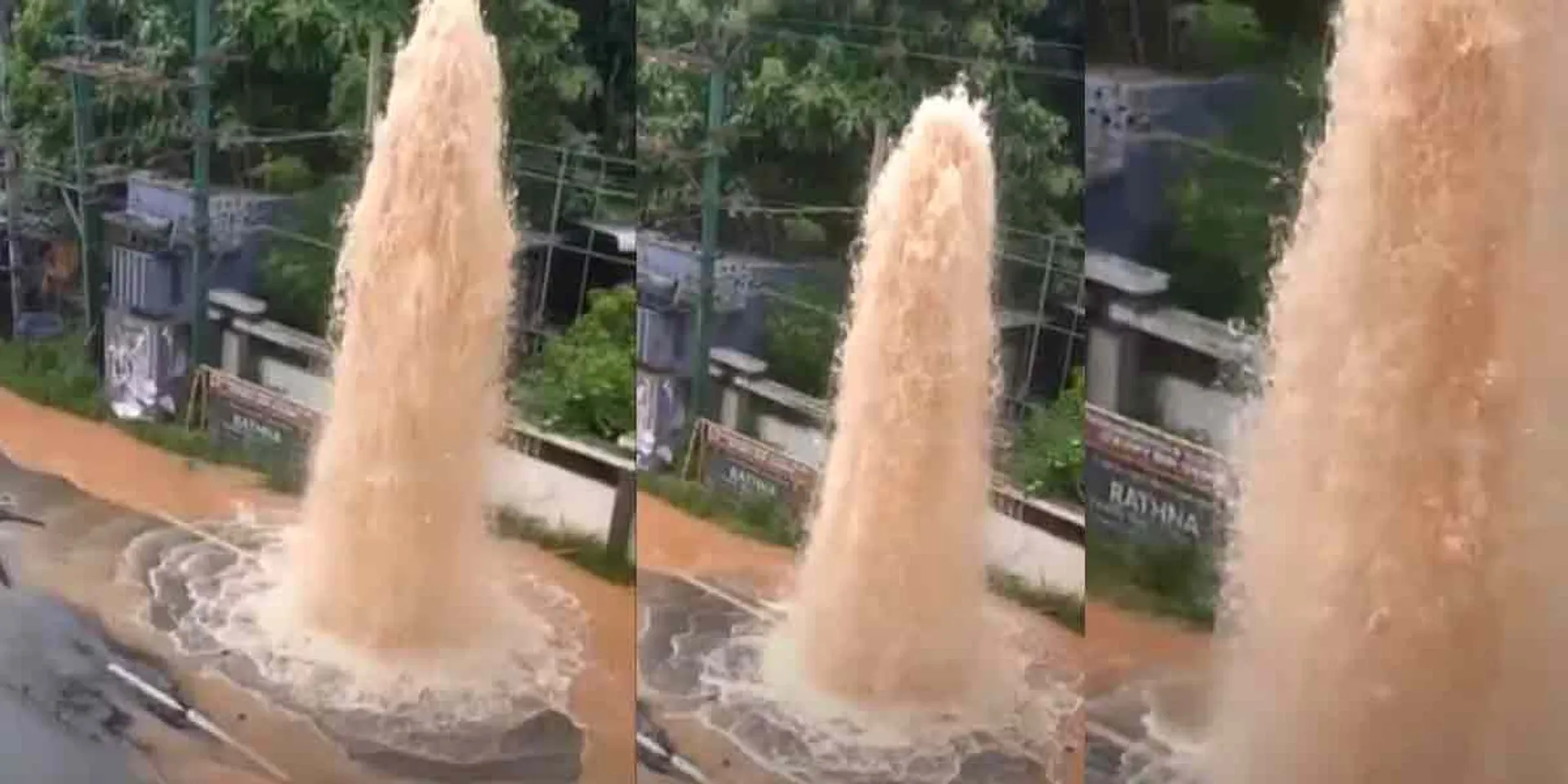 Giant water pipe broken in the middle of the road!