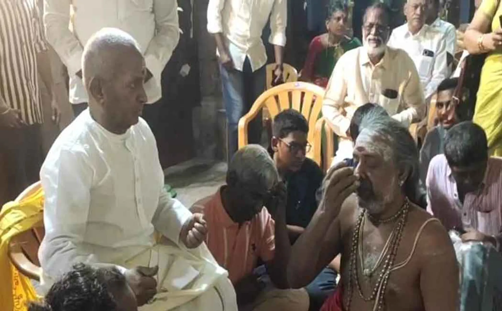 musician Ilayaraja at Tirukkadaiyur temple