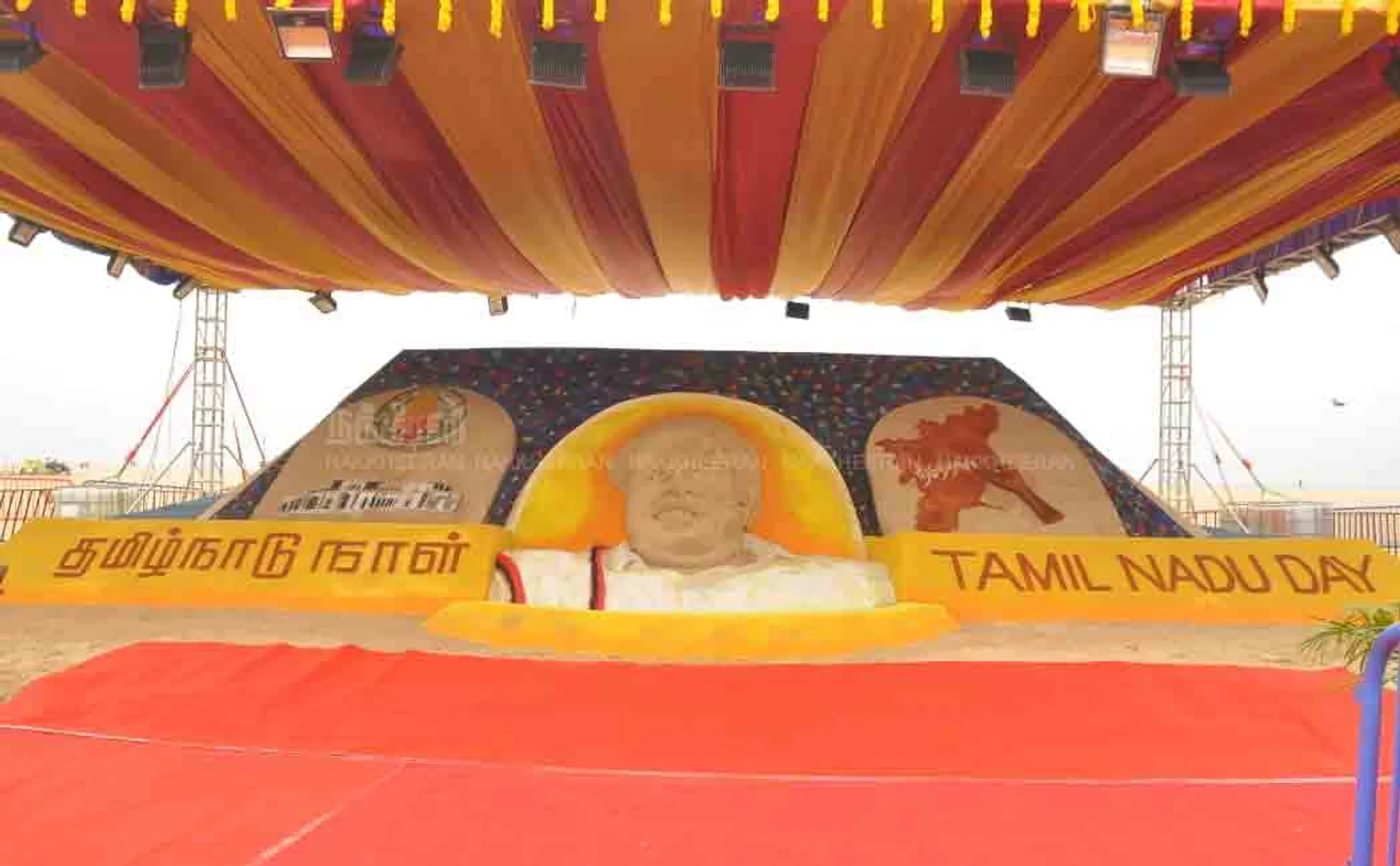 Tamilnadu day sand sculpture! Ministers visit in person  