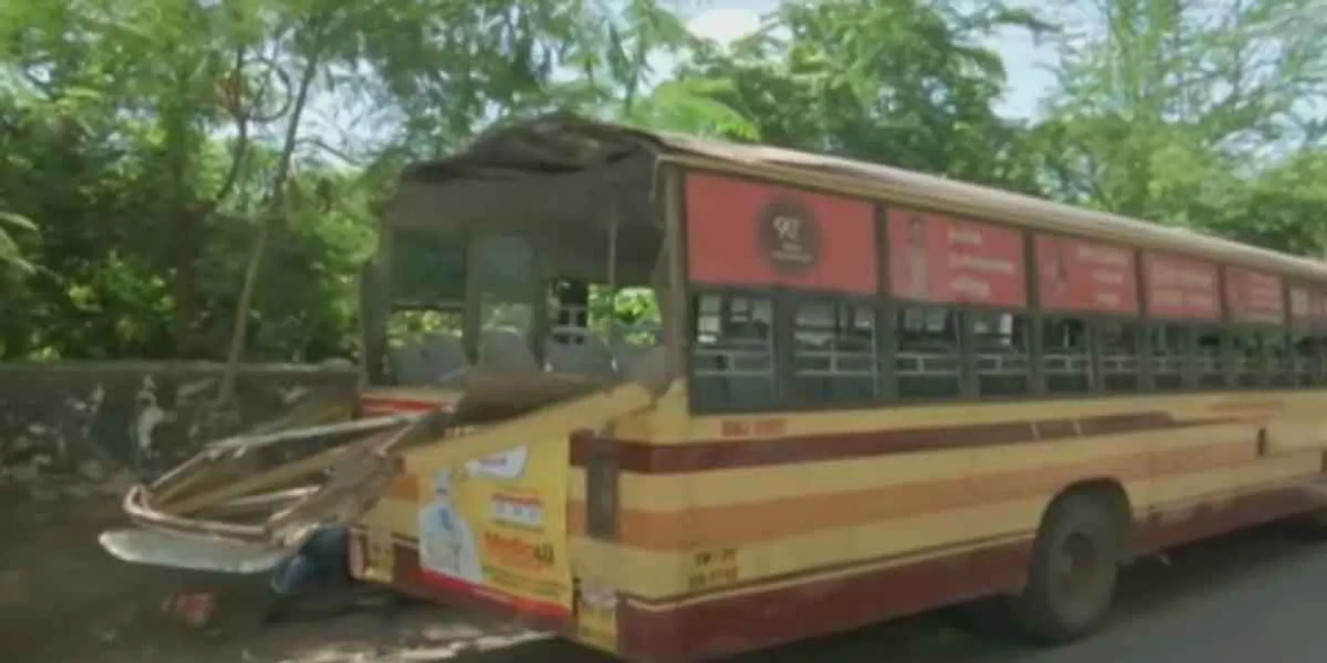 A branch of a tree fell on a government bus and an accident!