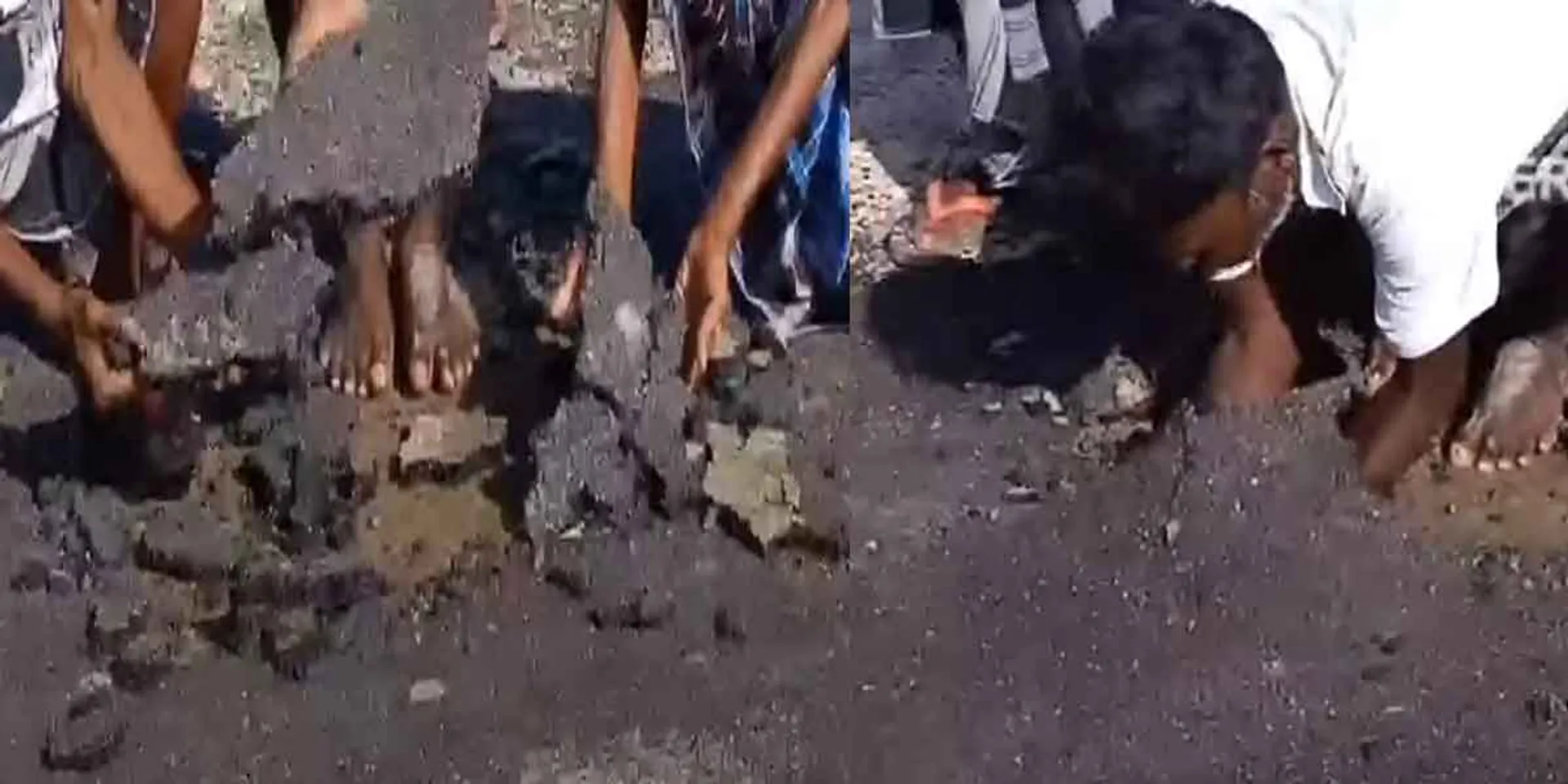 The tar road is being rolled by hand... the cost is 71 lakhs?
