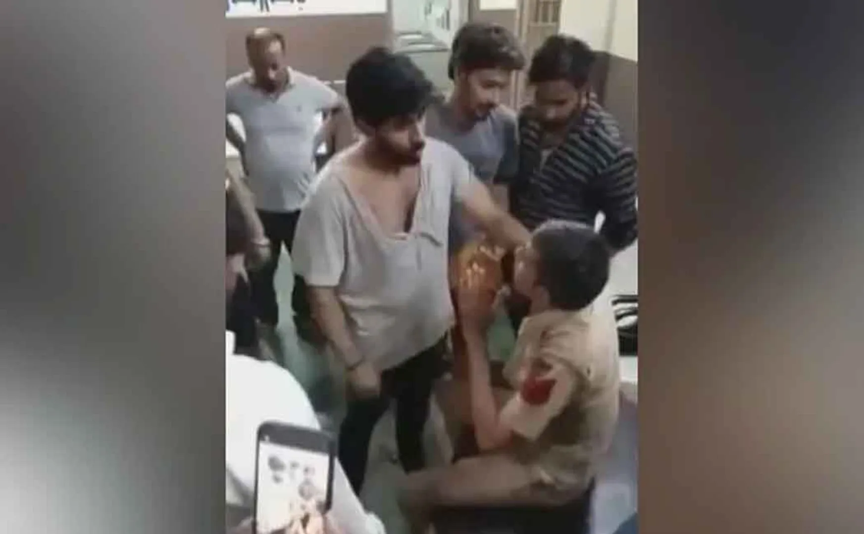 The gang hit the policeman!