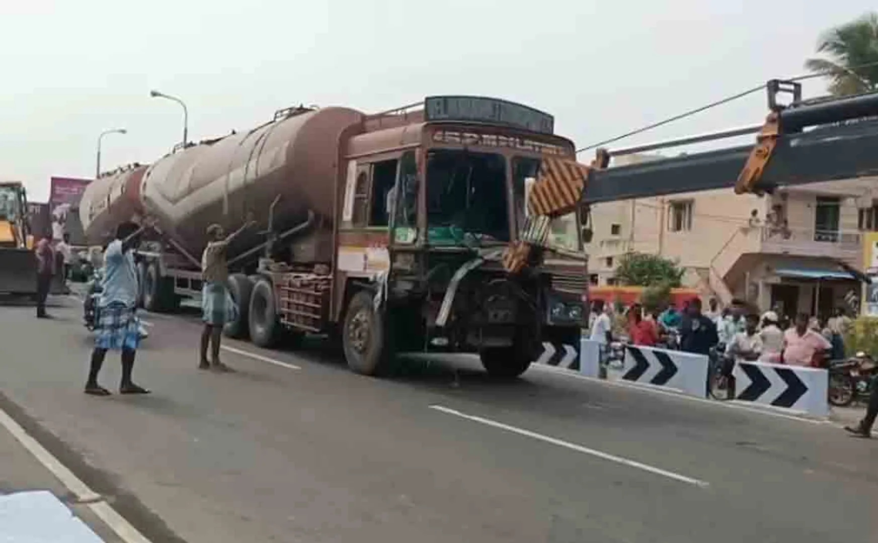 Cement truck - car head-on accident 