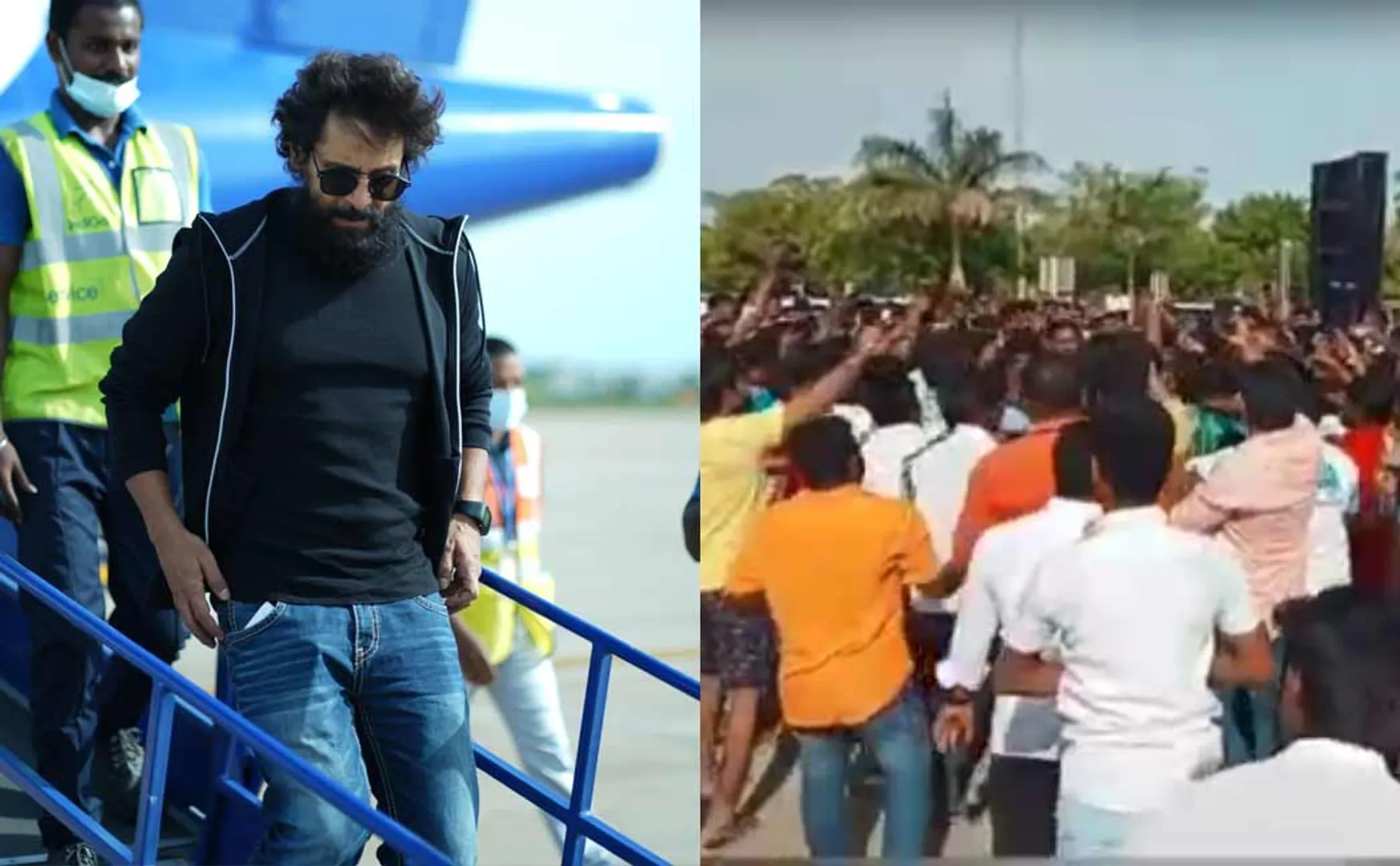 vikram at trichy airport - fans gave an enthusiastic welcome