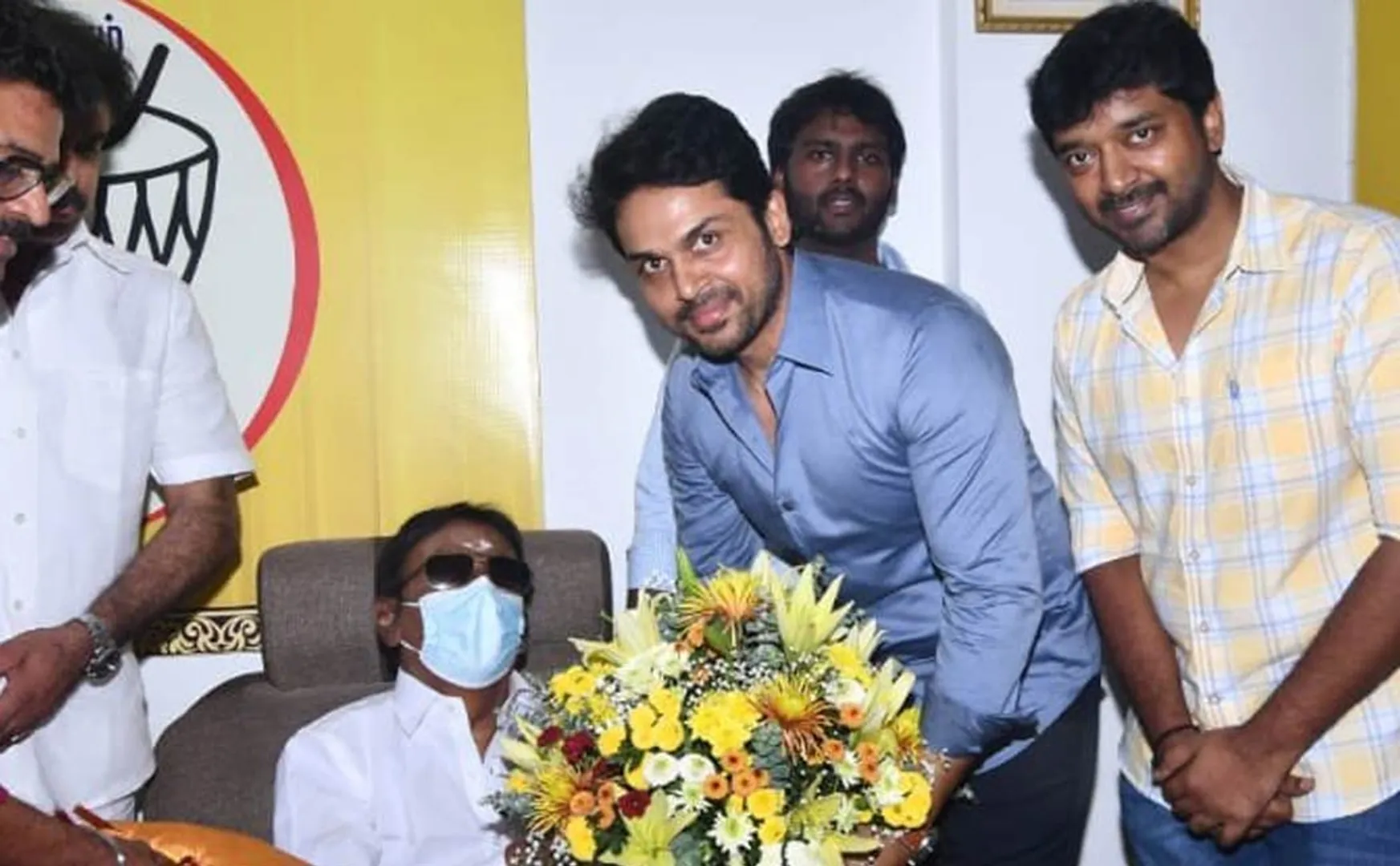 kaarthi wishes vijaykanth on behalf of nadigar sangam 