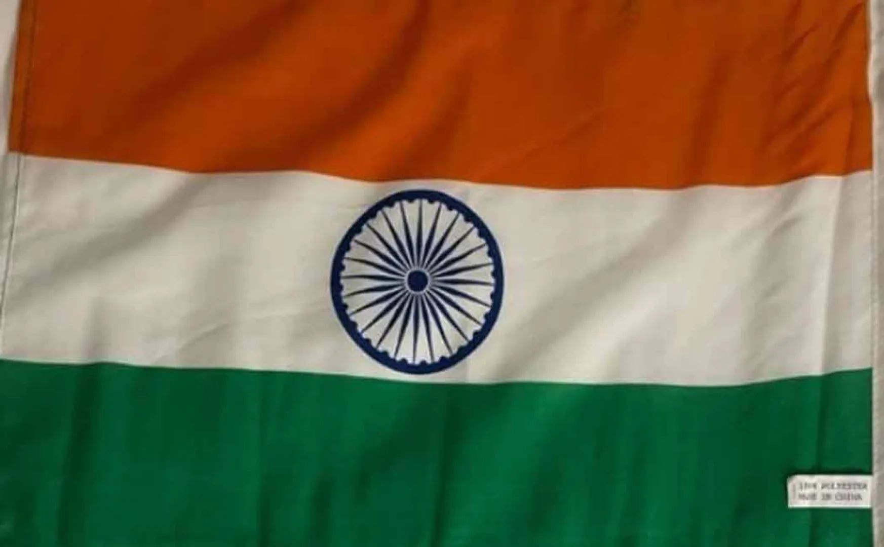 Made in China sentence on the Indian national flag