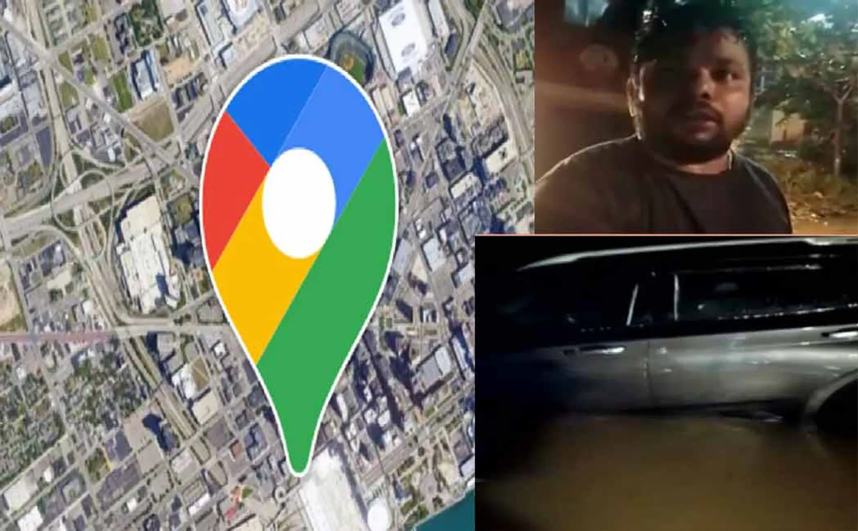 A car that got stuck in a flood after driving with help of Google Maps