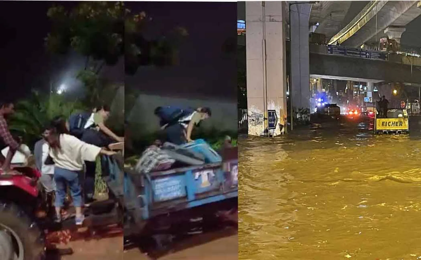 IT staff going to office in tractors; Condition caused by continuous rain in bangalore 