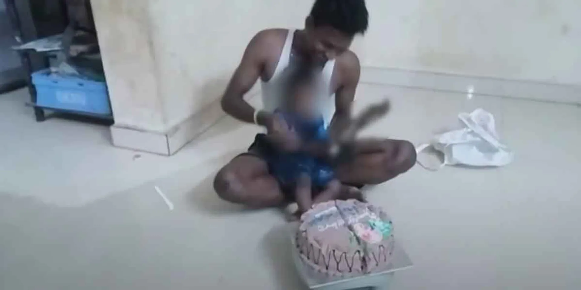 Celebrating cake cutting by handing a patak knife to the child- youth arrested