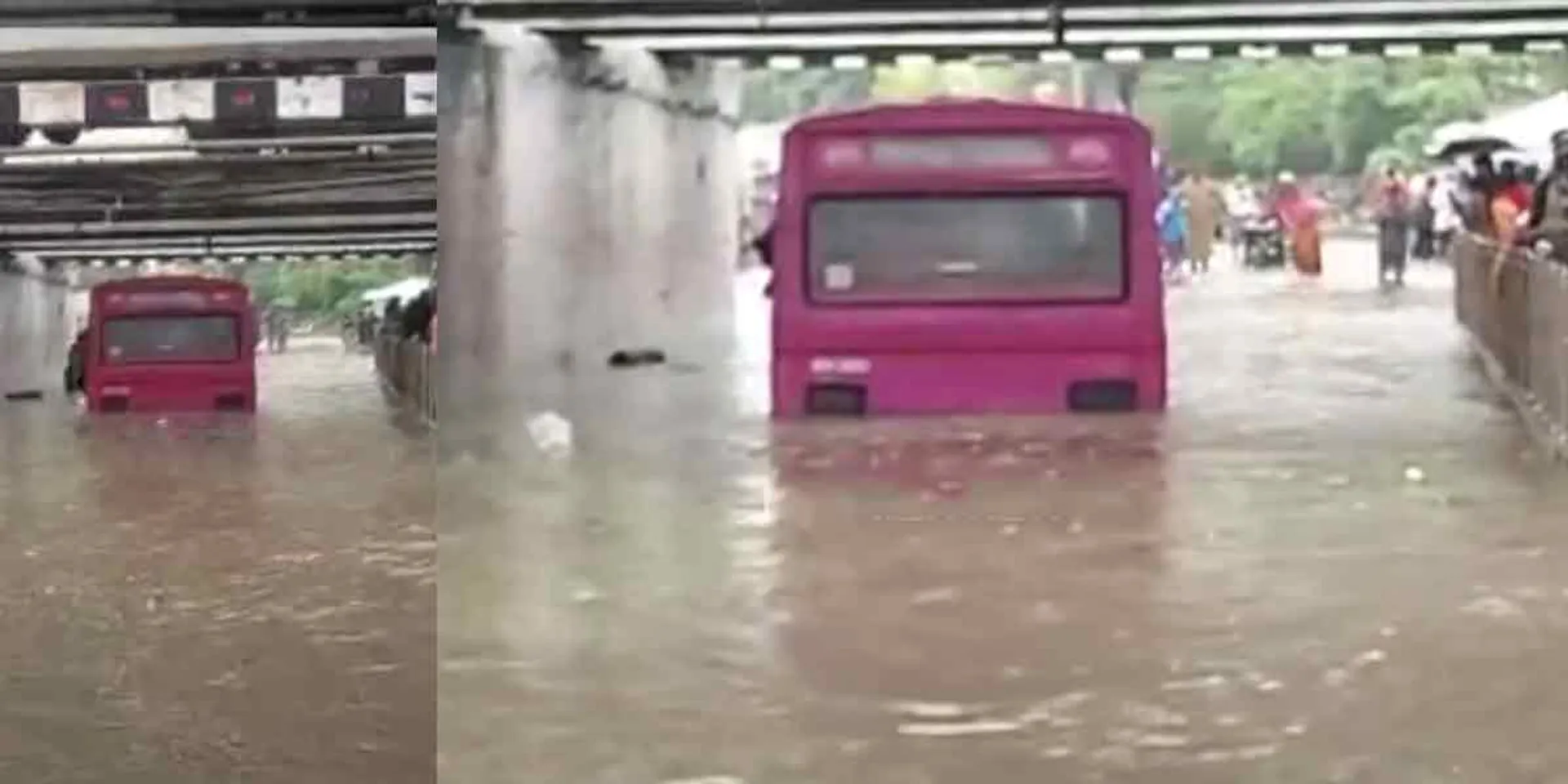  Bus with passengers stuck in rain water; rescue operation intensive