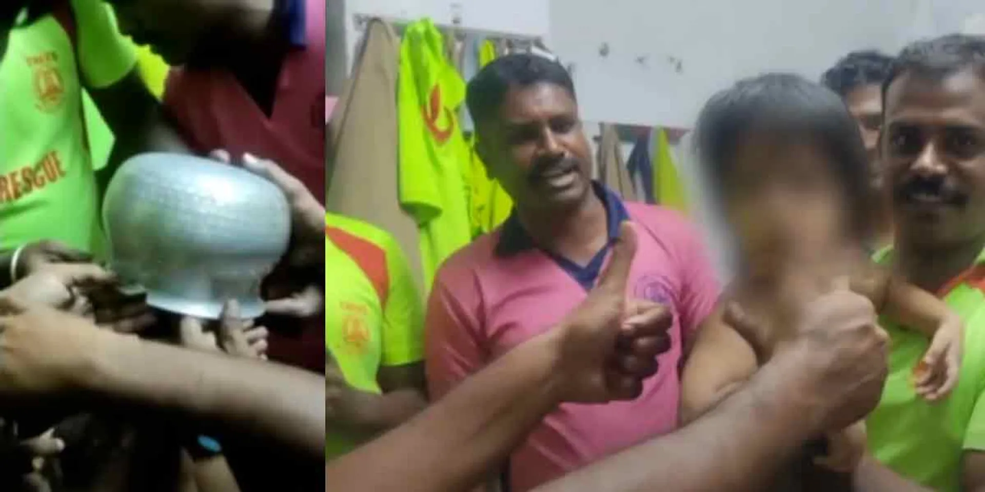  The vessel stuck in the child's head; the rescuers fought and rescued it