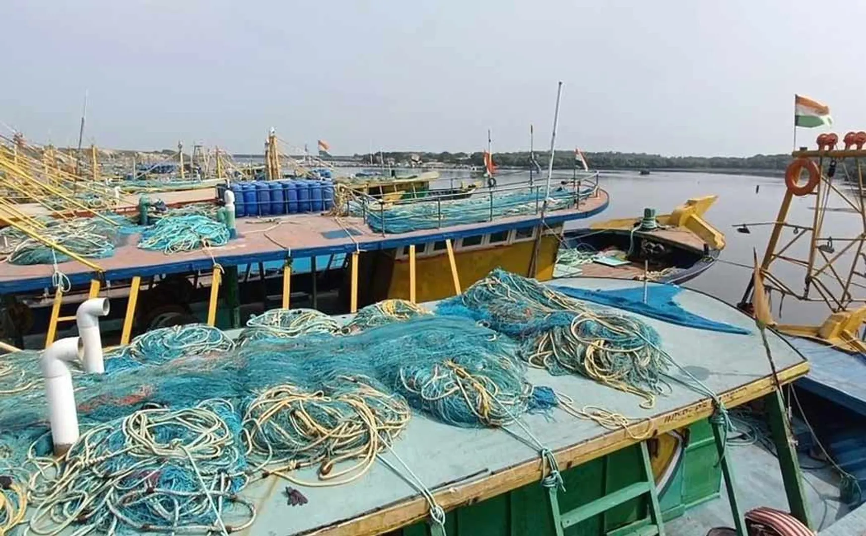 the roaring sea; Boats sheltering in the harbor!