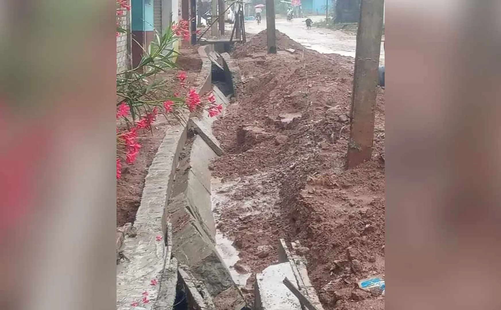 The concrete wall that was built in the morning fell down!