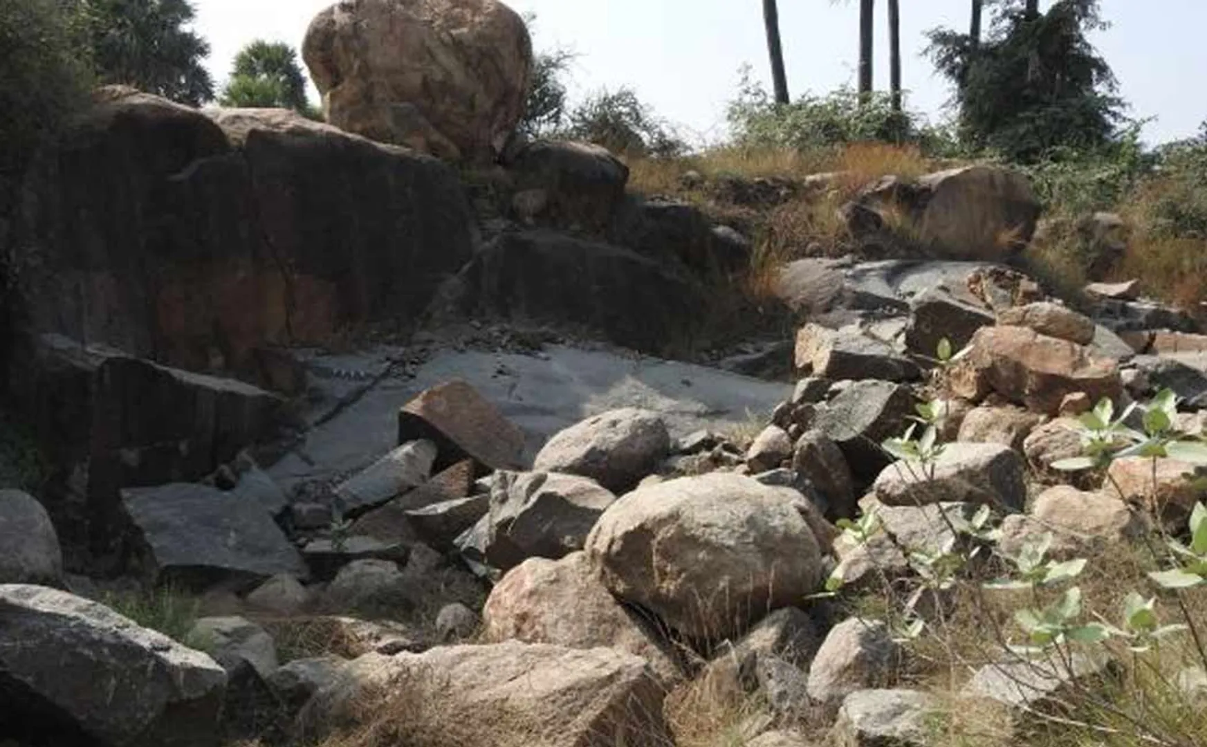 Rock stones fell and hit  leg  woman who was walking  road, causing serious injury
