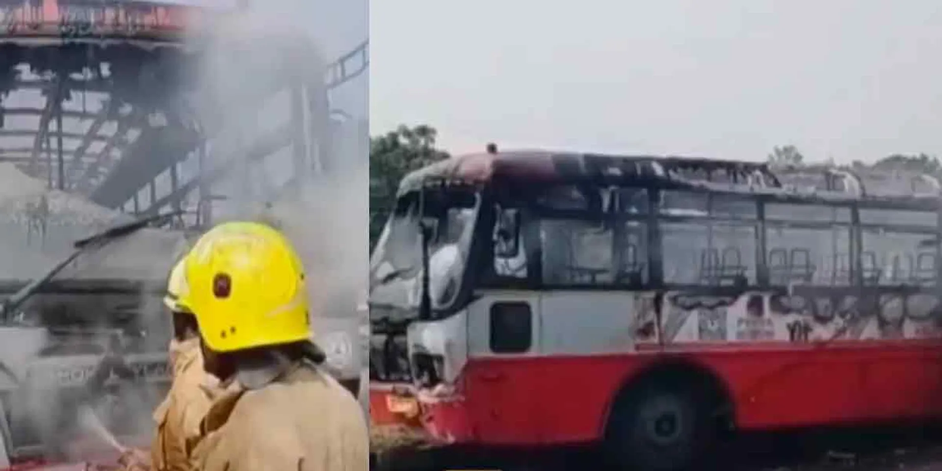 Vehicle accident; Two lost live- Govt bus burnt and damaged