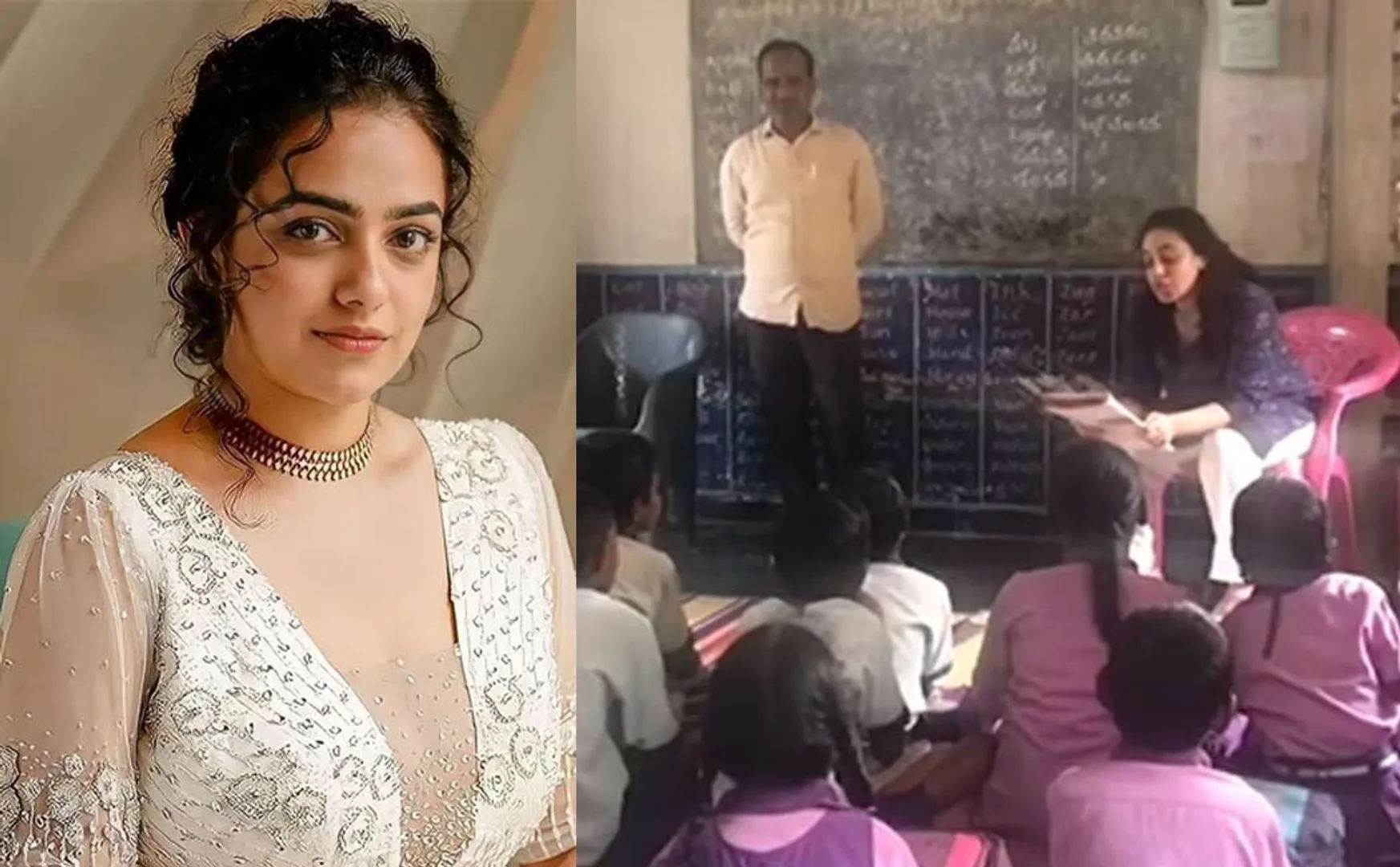 nithya menon teaching english class to goverment school students in andhra 