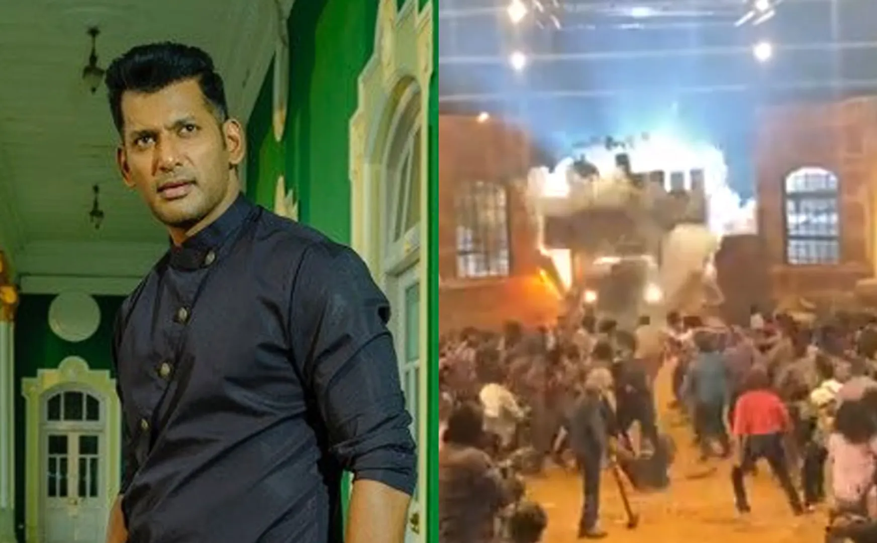 fire accident in vishal mark antony shoting spot 