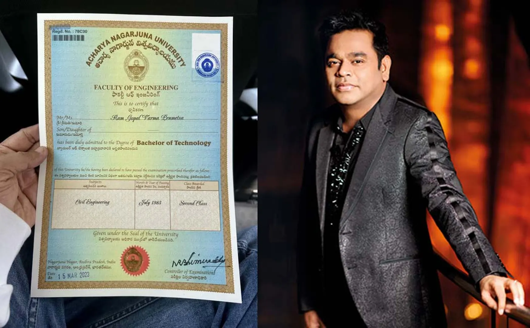 ar rahman congrats Ram Gopal Varma for he receives his B. Tech degree after 37 years 