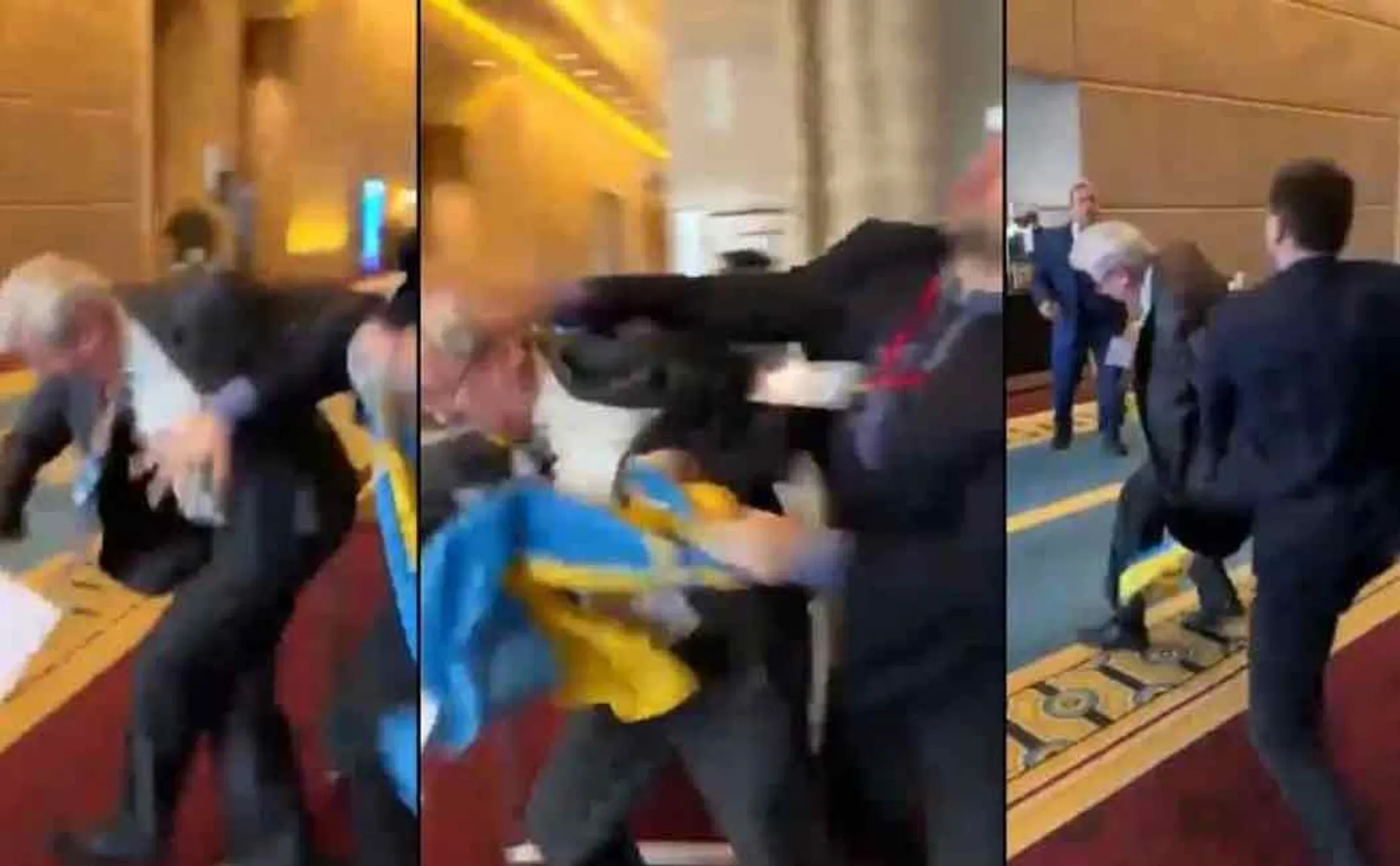 The Russian who snatched the Ukraine national flag from its MP 