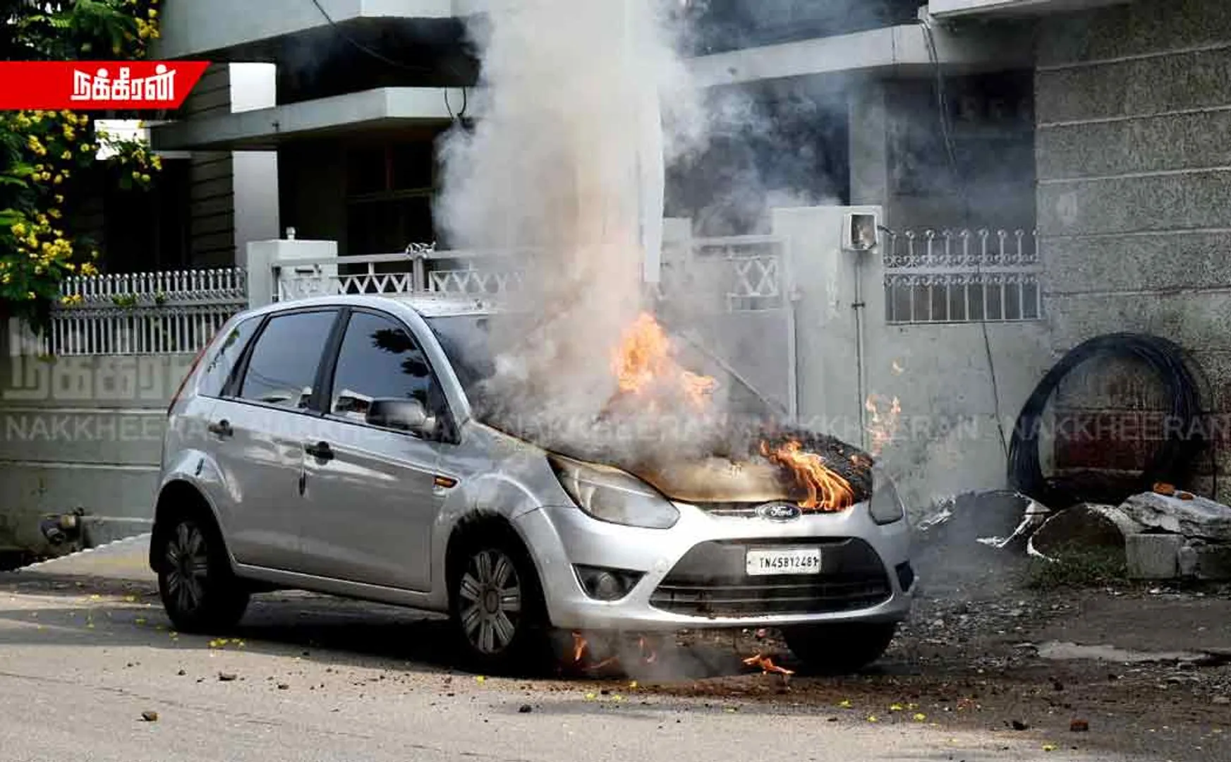 A car caught fire while going to eat; A panicked owner