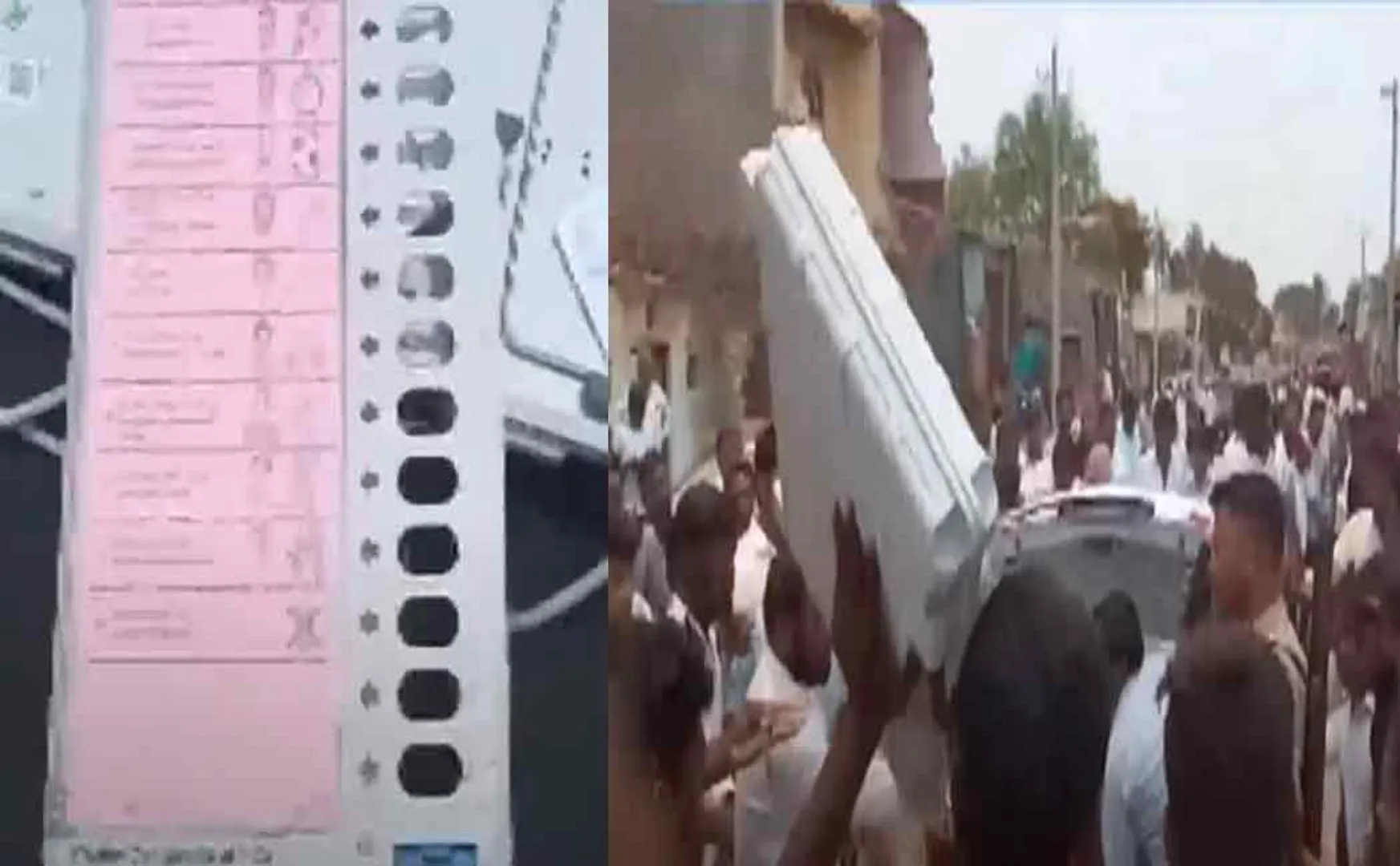 A battered voting machine; Sensation in Karnataka