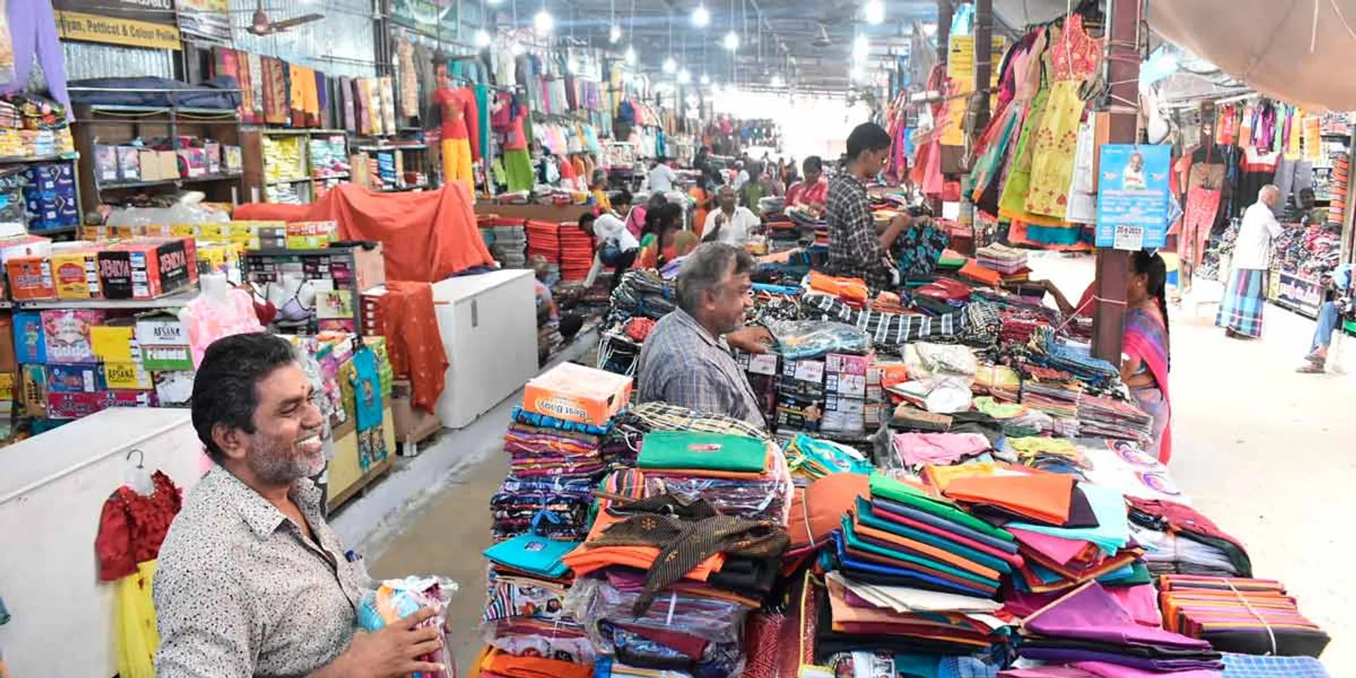 A deserted textile market in Erode due to the absence of foreign traders