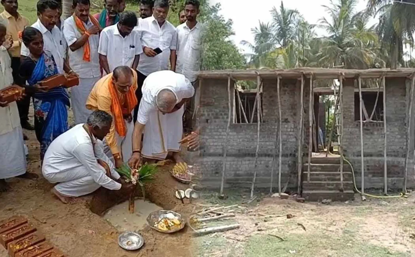 Union Joint Minister laying foundation stone for constructed houses
