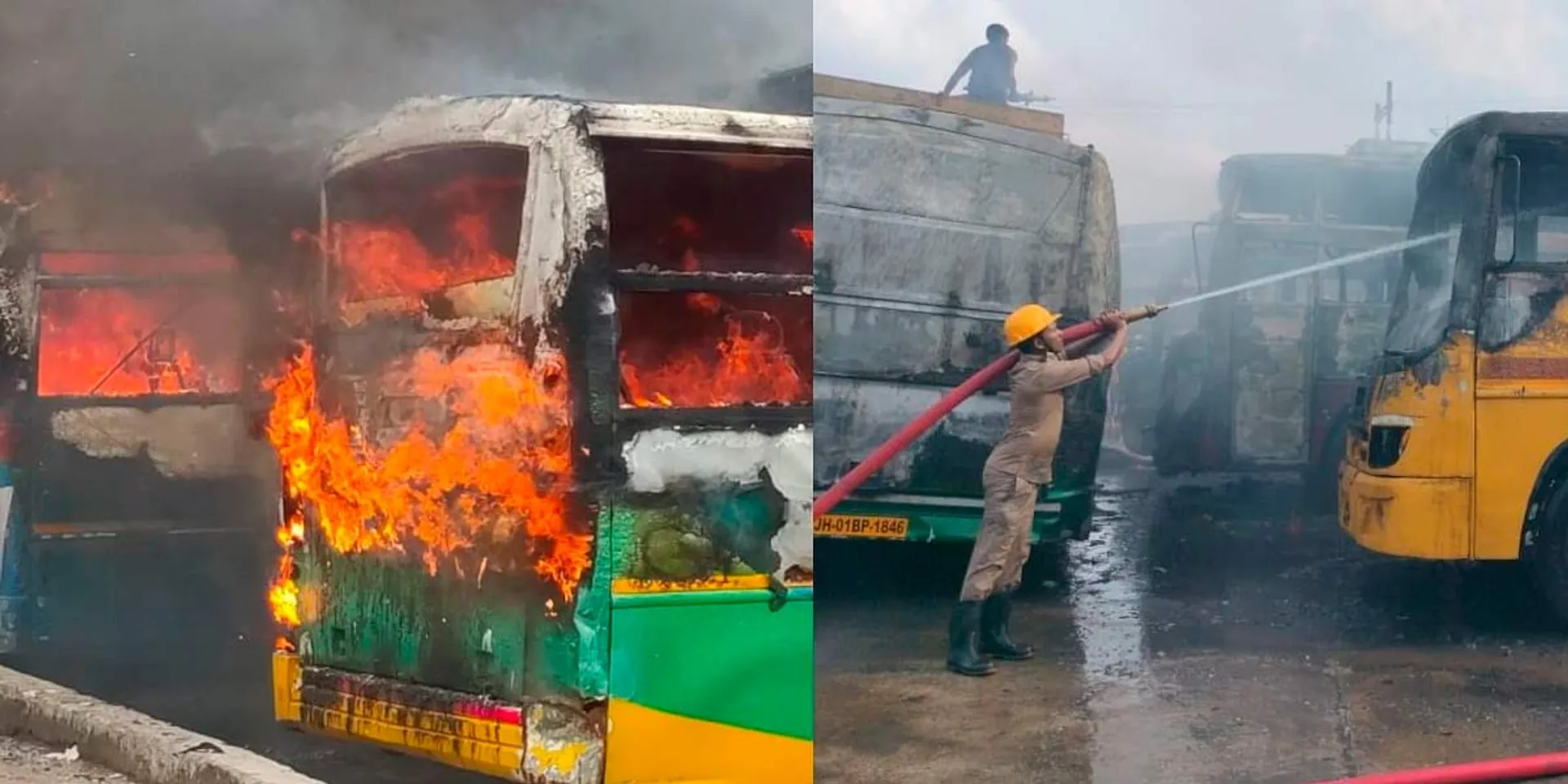  Suddenly the bus station caught fire; 9 buses burnt down