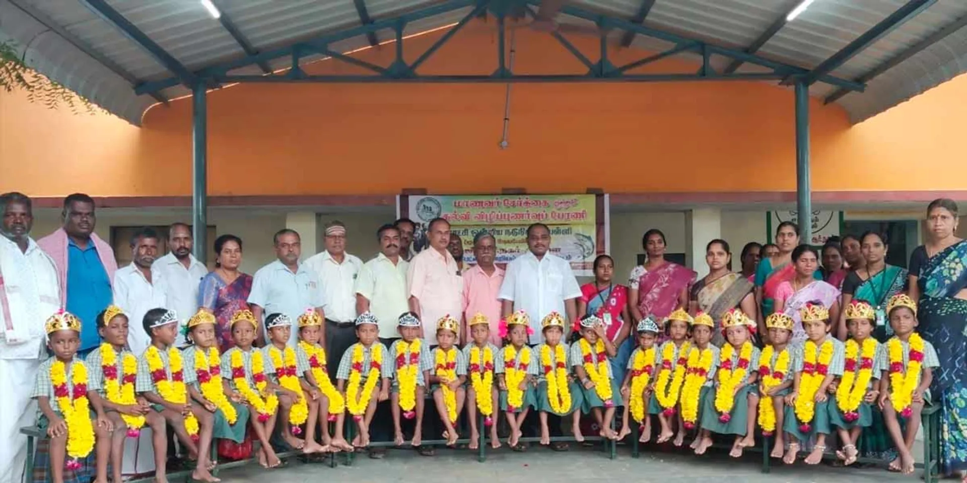 Tribal students admitted to the school are welcomed with crowns