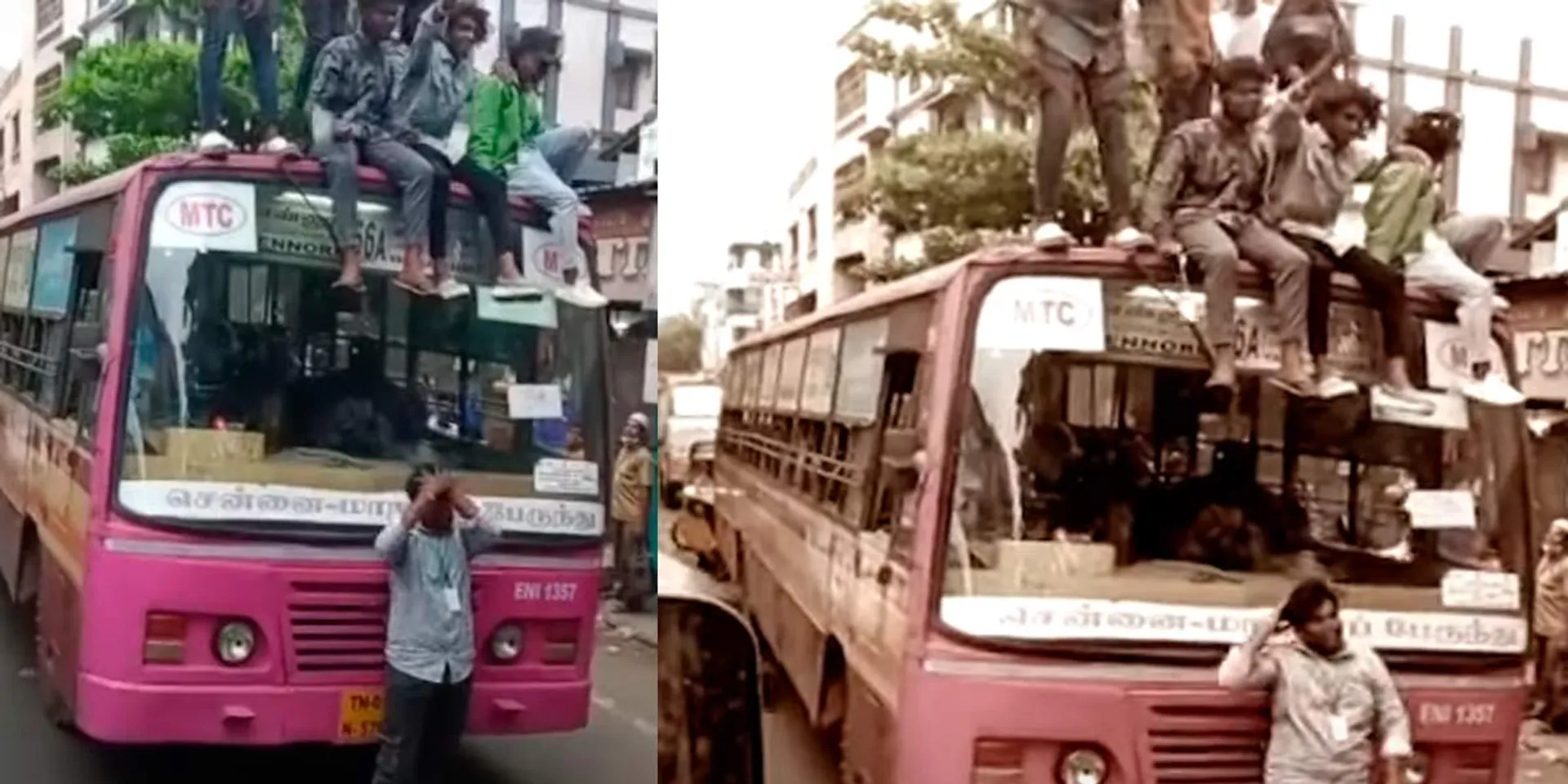 college students at  the bus roof; A viral video