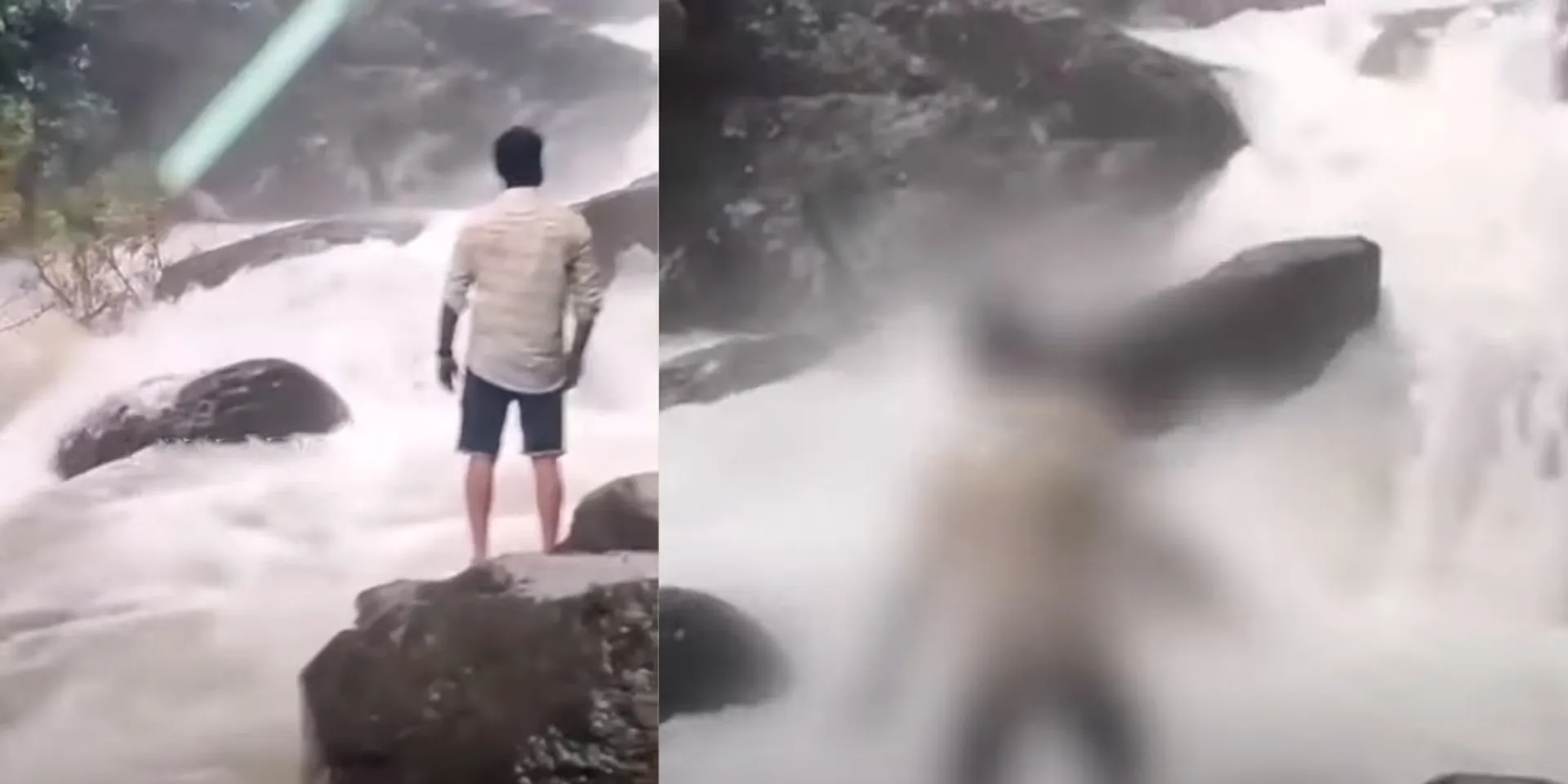 A young man posed for reels standing in peril; The scene of Bhakeer tripping and falling into the waterfall