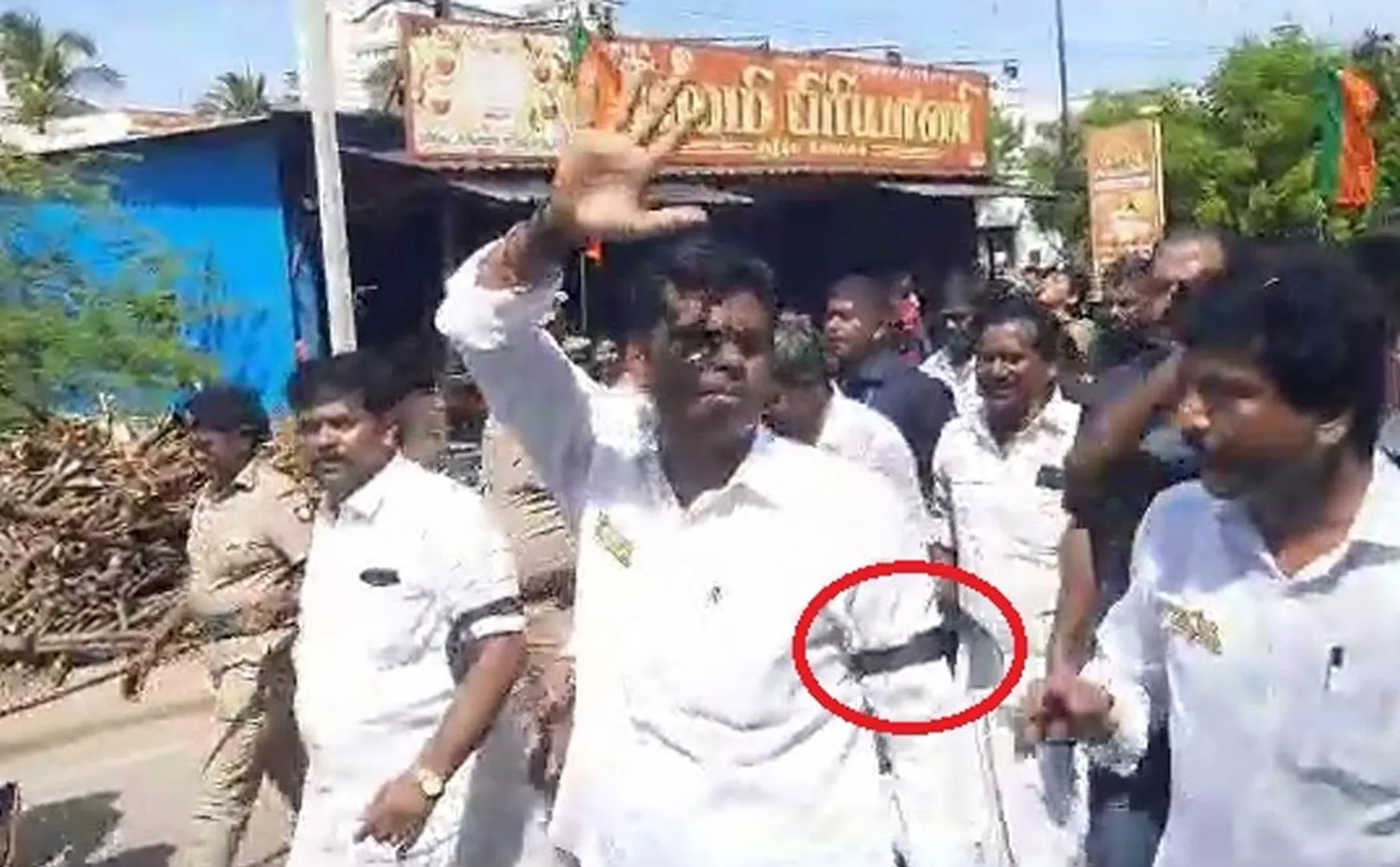 Annamalai yatra with black arm band for desecration Bharat Mata statue 