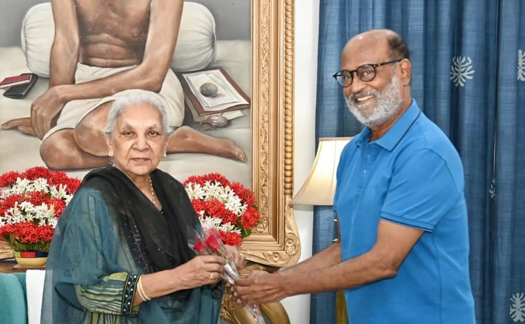 Actor Rajinikanth meets Uttar Pradesh Governor Anandiben Patel in Lucknow