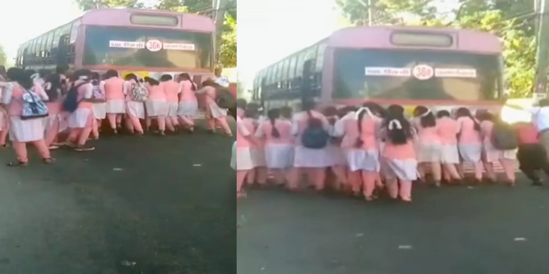 The girls who pushed the bus; 4 people suspended