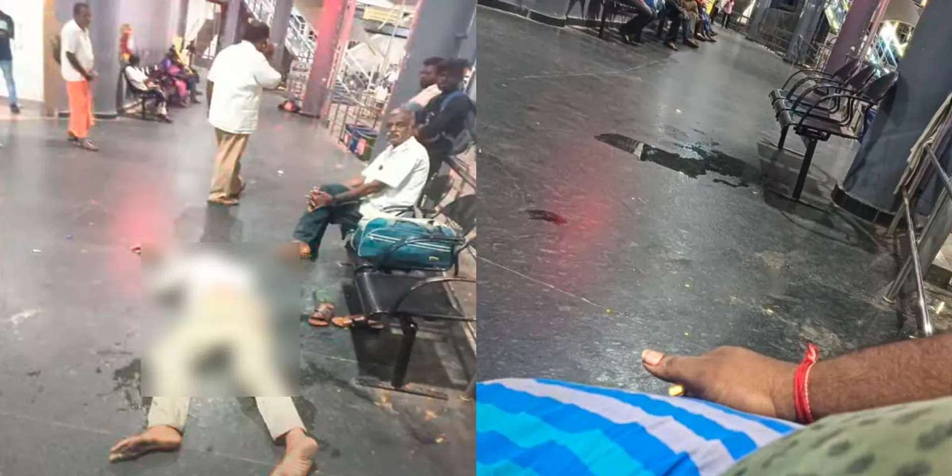 An intoxicated person who urinated in a frowning manner; Tirupur bus station is full of drunkards