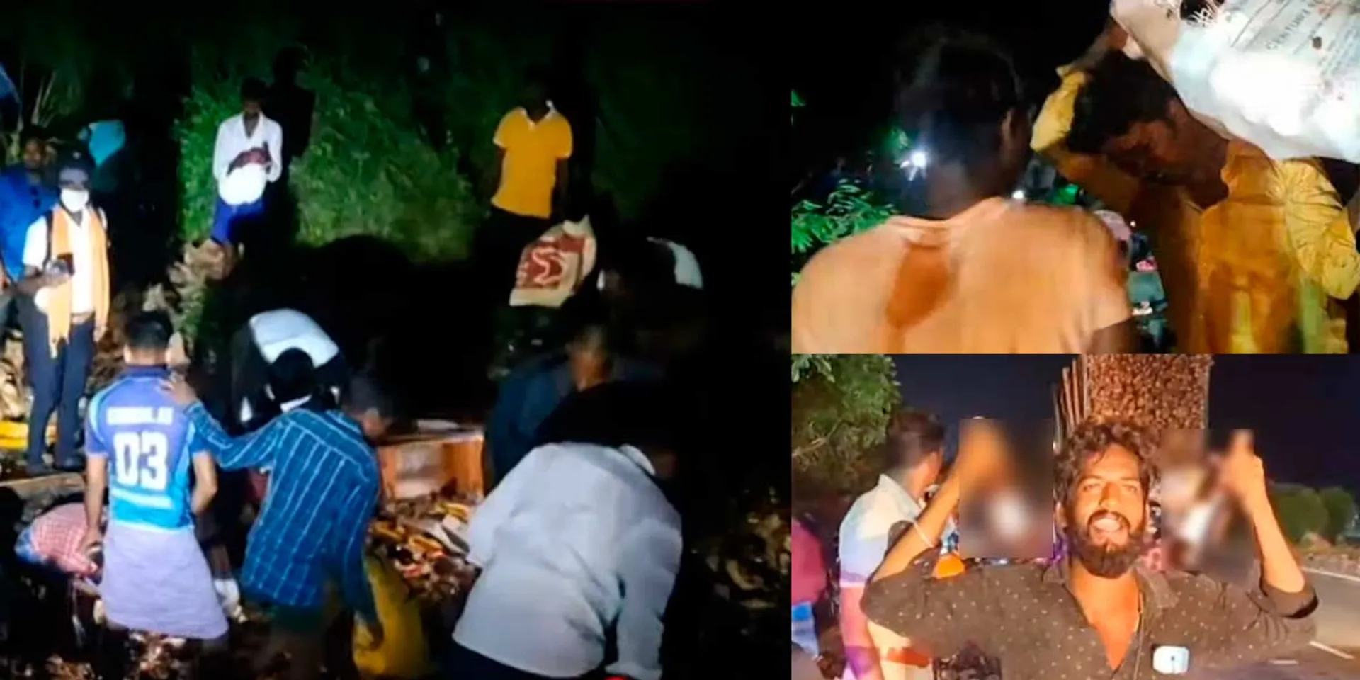 wine loaded lorry with accident; Packed drunkards